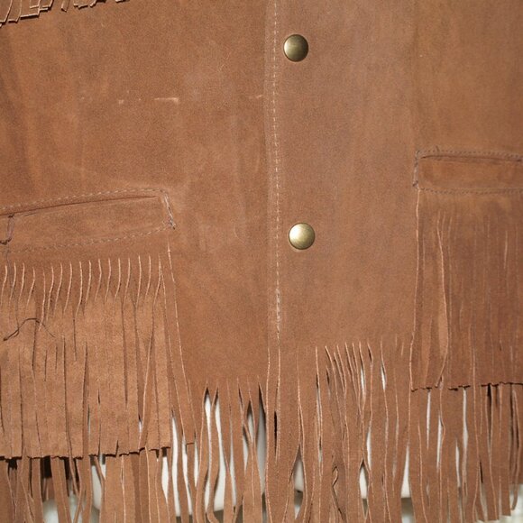 Men's Brown Leather VEST W/Fringe SIZE L By Western Outdoor Wear BARELY USED - Picture 3 of 6